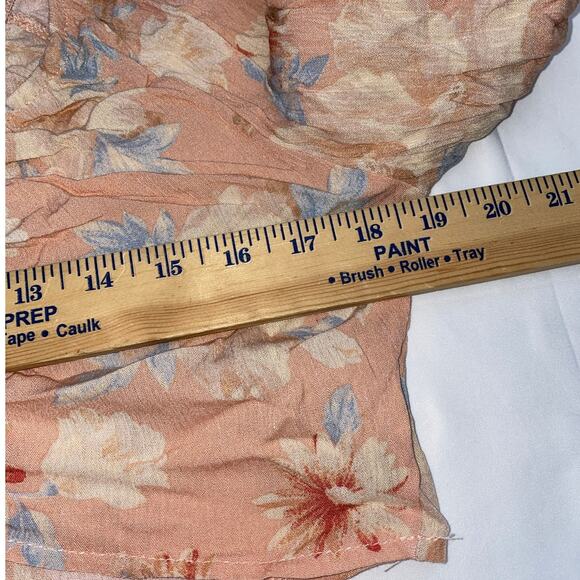 Ruched Tie Front Crop Top Long Sleeve Pink Floral Boho Peasant Soft Gauzy Large - Picture 8 of 10